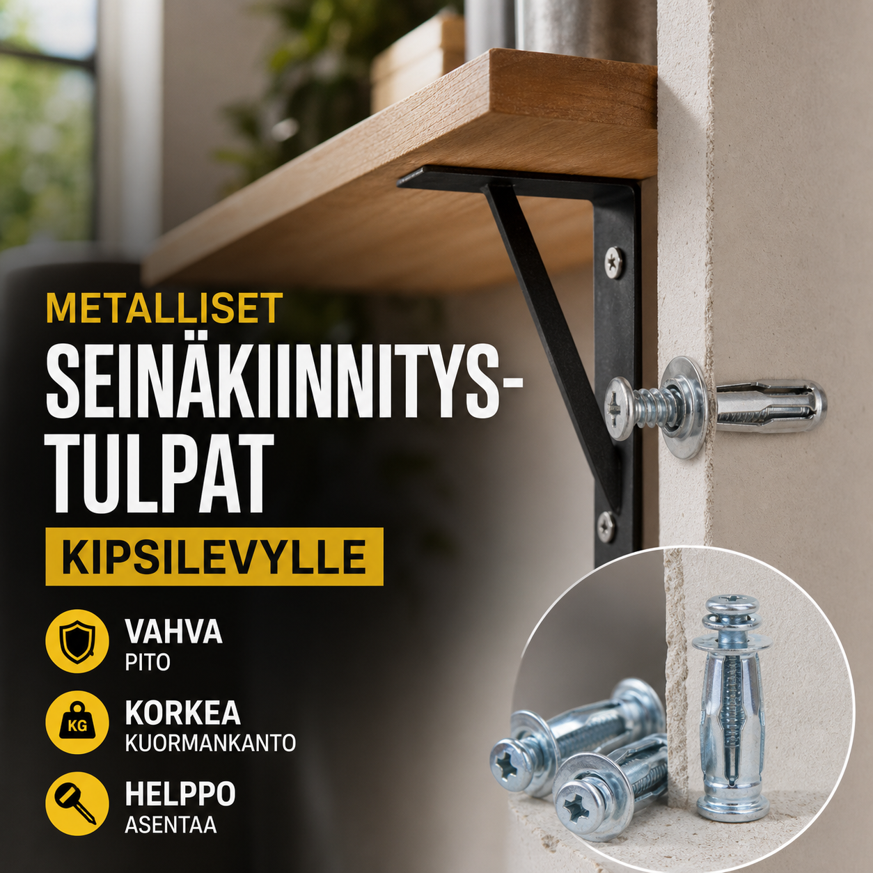 ❄️ PIKATARJOUS: 50% ALENNUS! 🔩 Metalliset seinäkiinnitystulpat kipsilevyille – Hiiliterästä – Vankka laajennus hyllyille ja seinäkiinnityksille 🛠️
