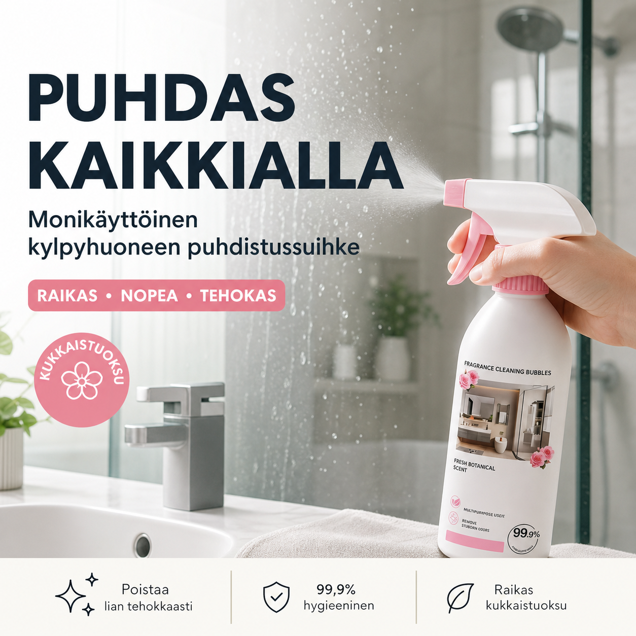 Monikäyttöinen kylpyhuoneen puhdistussuihke