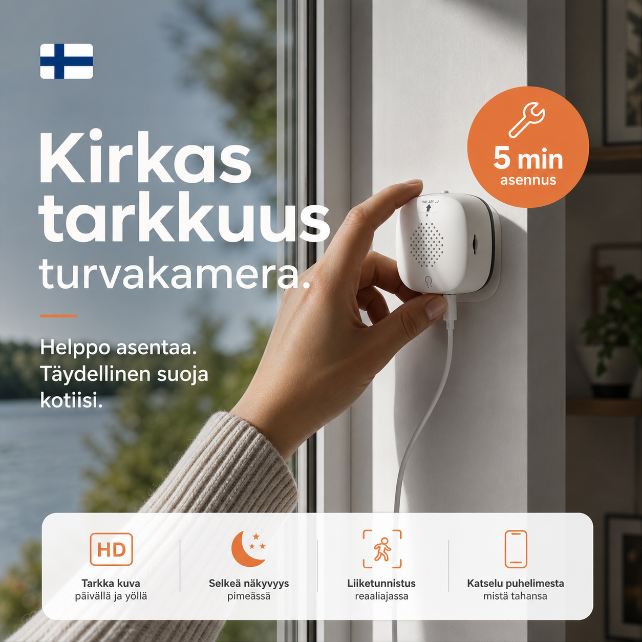 🔥 Kirkas tarkkuus turvakamera 🎥 Värillinen yönäkö 🌙 24/7 tallennus ja älykkäät hälytykset 🚨 Helppo asennus! 🔒
