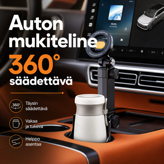 Auton mukiteline – 360° säädettävä, vahva N52-magneetti, yhden käden käyttö, sopii kaikkiin puhelimiin, vakaa magneetti- ja puristinmalli turvalliseen ajoon.