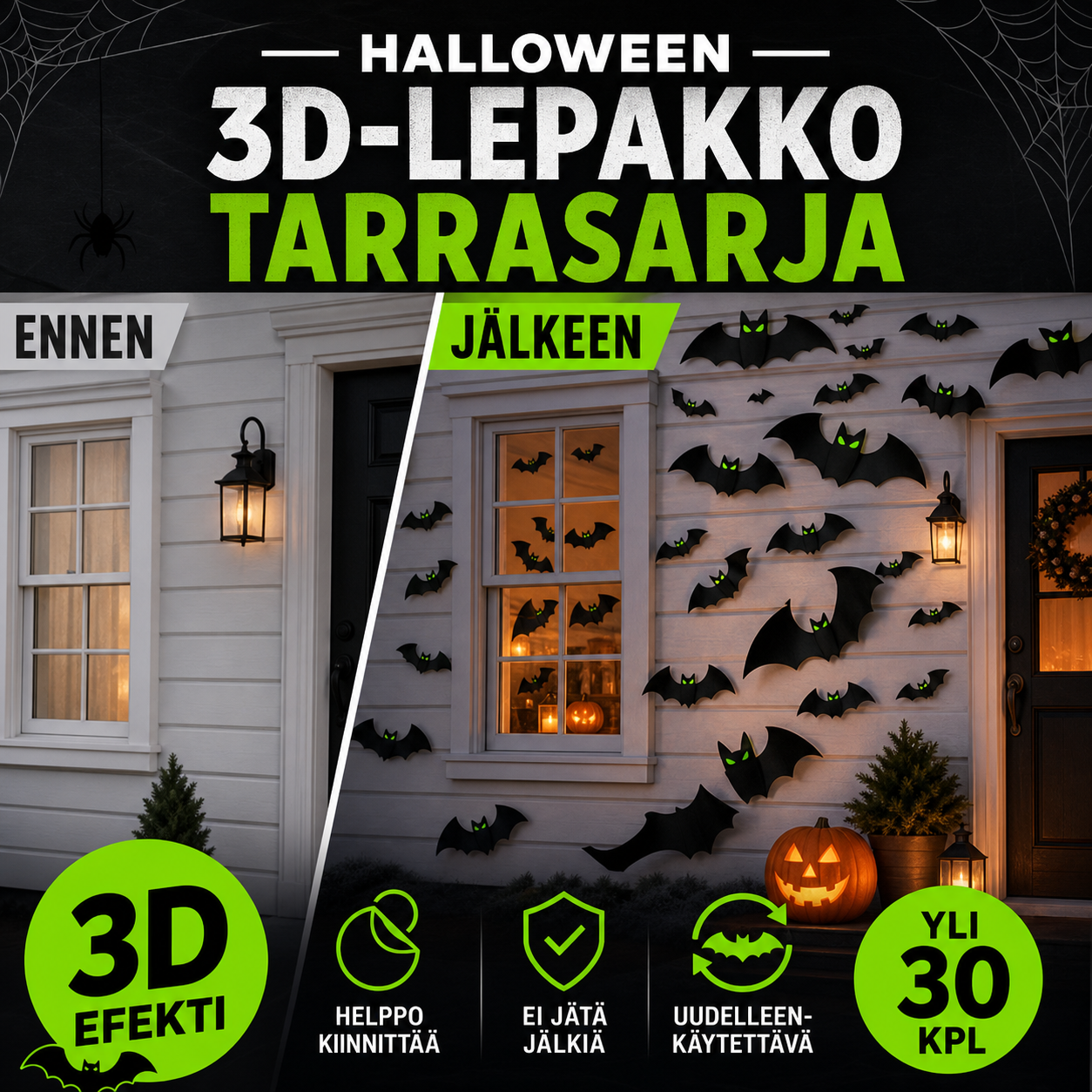 Halloween-3D-lepakkokoristeiden tarrasarja
