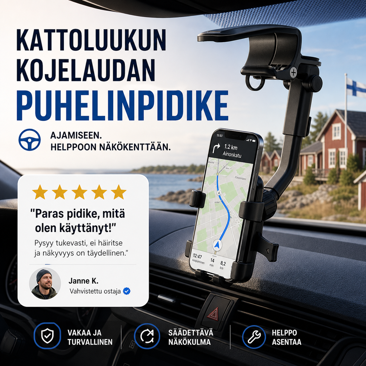 Kattoluukun kojelaudan puhelinpidike