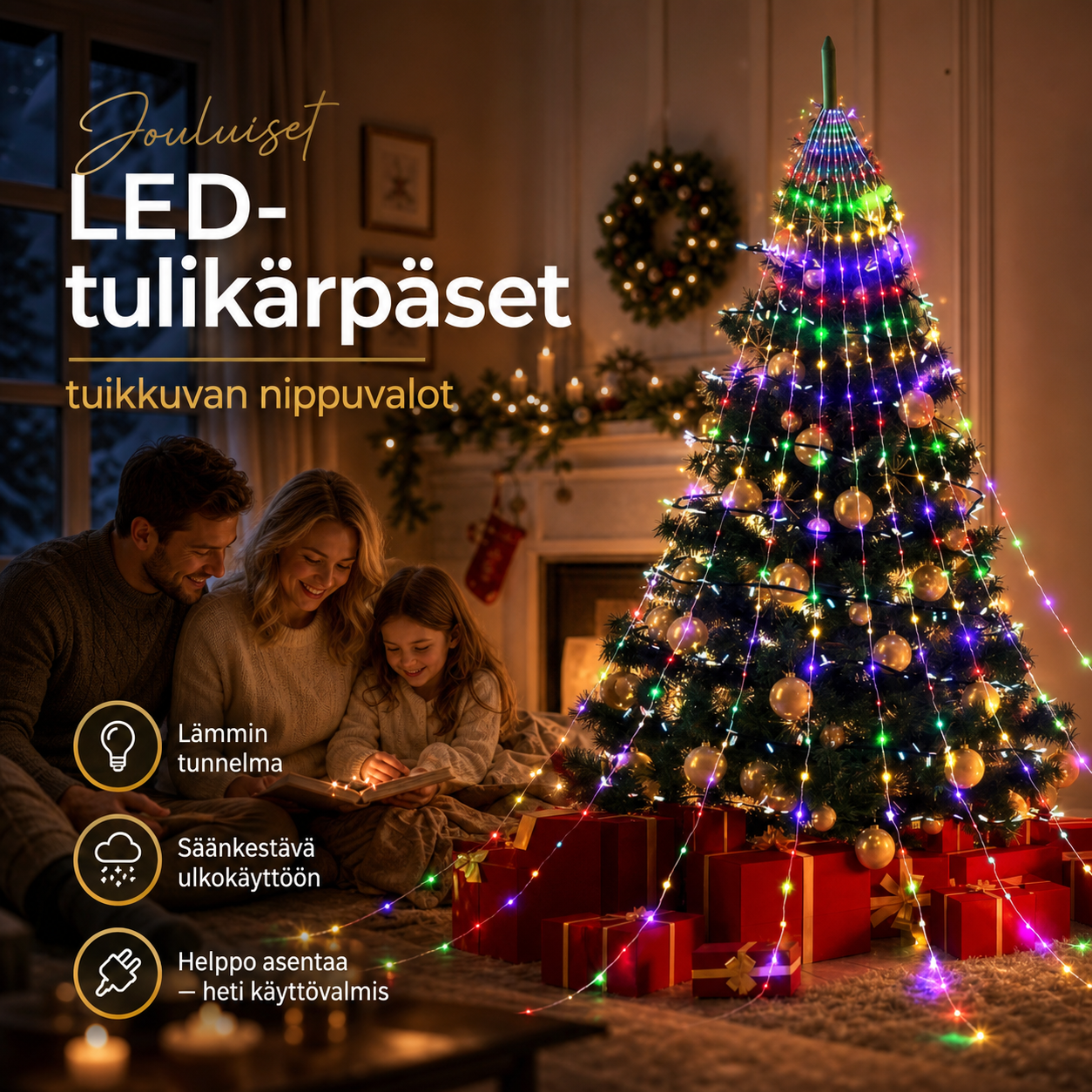 Jouluiset LED-tulikärpäset tuikkuvan nippuvalot