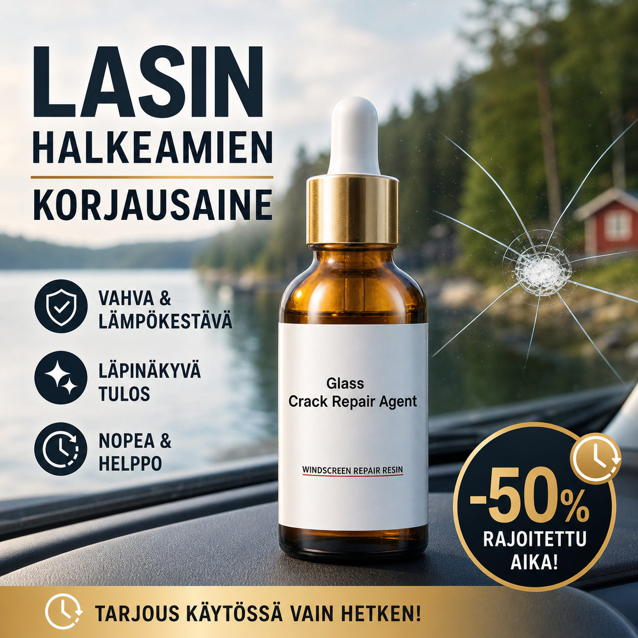 Lasin halkeamien korjausaine