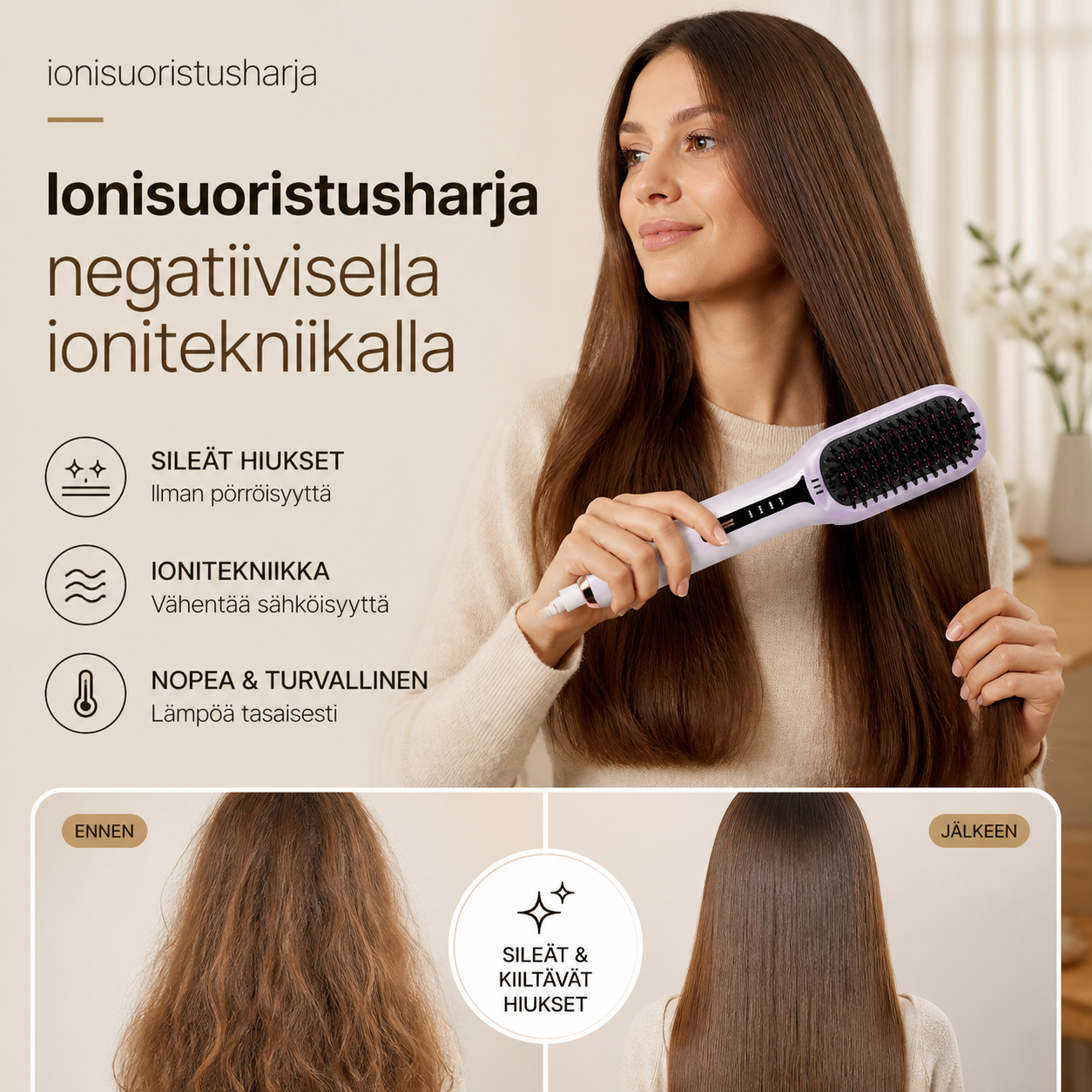 Ionisuoristusharja negatiivisella ionitekniikalla