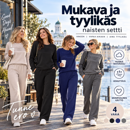 💓 Mukava ja tyylikäs naisten settti – pyöreäpääntiepaita + kiristysnyörihousut! 50% alennus – viimeinen päivä! 🔥