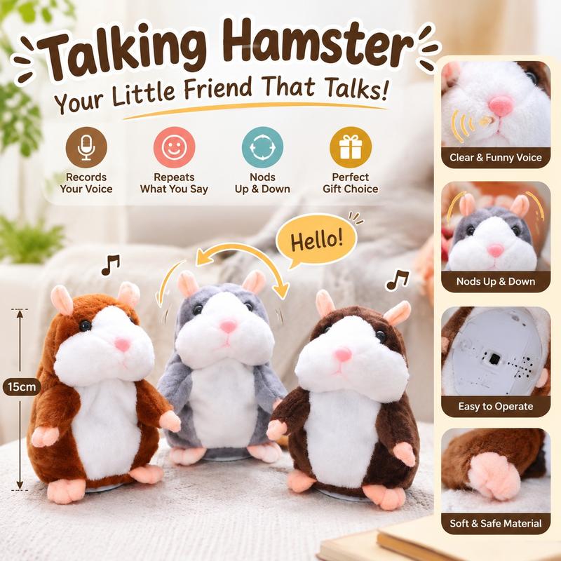 ✨ Puhuva hamsteripehmolelu – toistaa kaiken, mitä sanot, automaattinen päänheilutus, hulvattoman hauskaa niin lapsille kuin aikuisille. 🎁