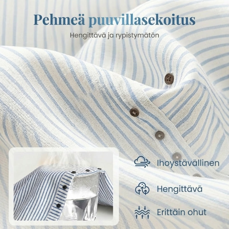 👖 NYT 50 % ALENNUS! 🌿 Muodikkaat, väljät siniraitaiset housut – käytännölliset sivutaskut, hoikistava istuvuus ja täydelliset keväisiin päiviin 🌸