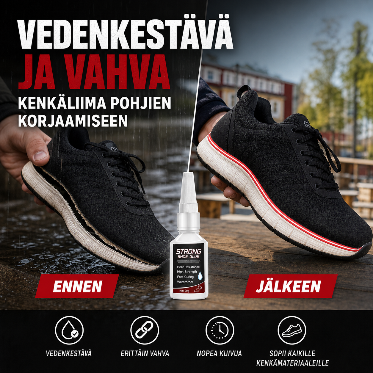 Vedenkestävä kenkäliima pohjille