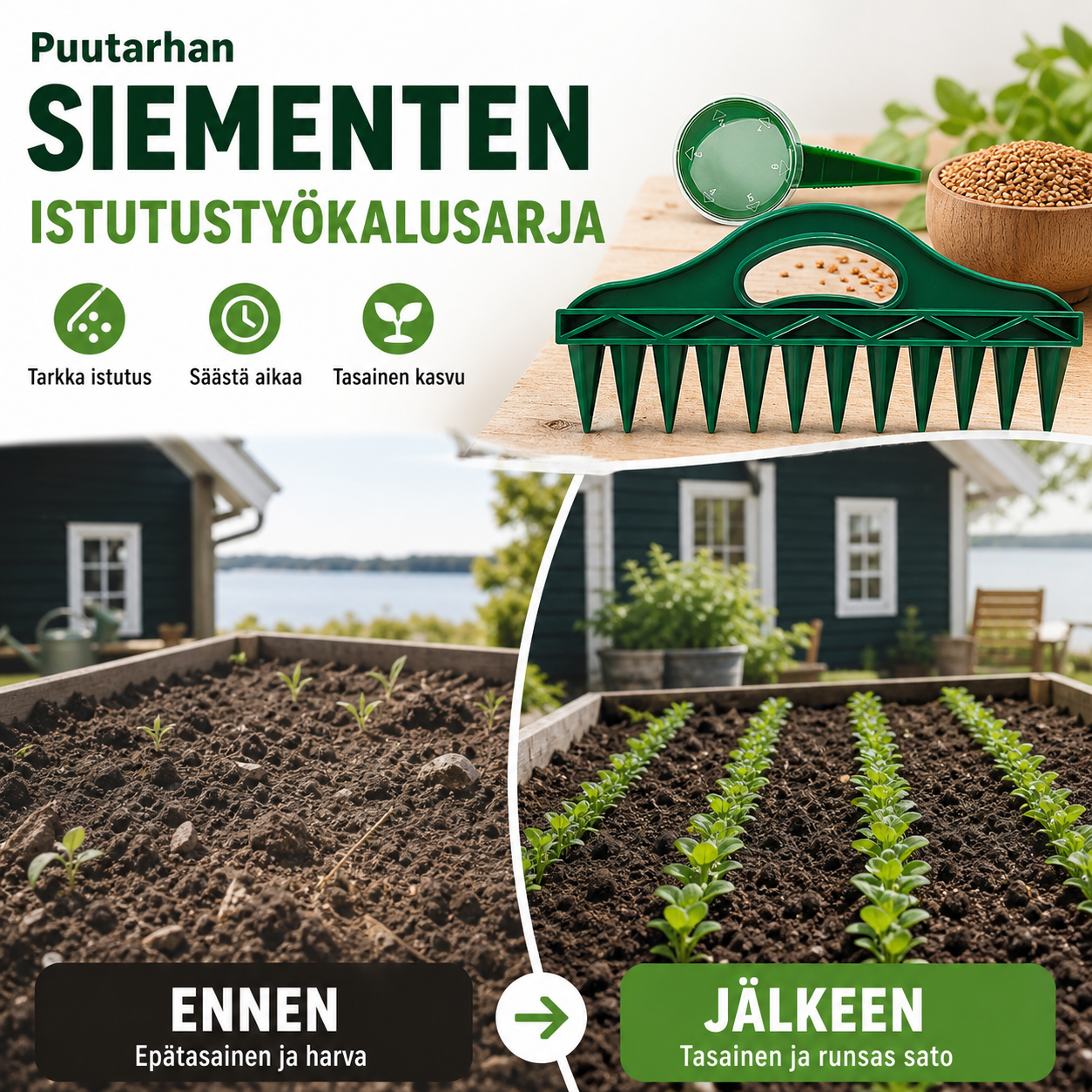 Puutarhan siementen istutustyökalusarja
