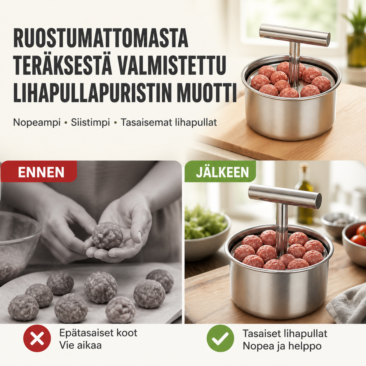 🔥Ruostumattomasta teräksestä valmistettu lihapullapuristin muotti