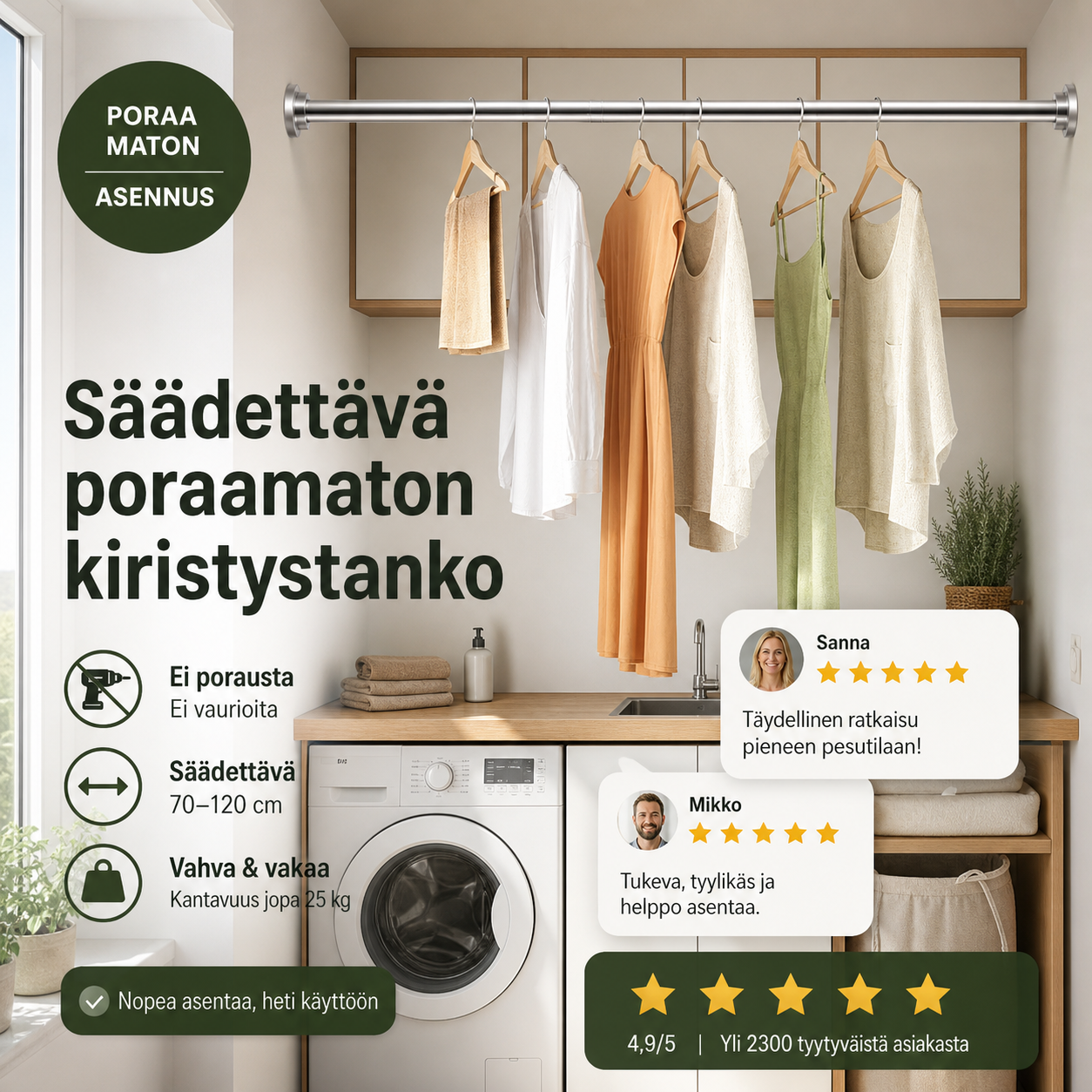 Säädettävä poraamaton kiristystanko
