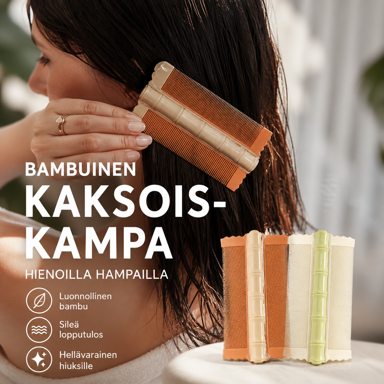 🎉🎁OSTA 1, SAAT 1 ILMAISEKSI🔥Bambuinen kaksoiskampa hienoilla hampailla