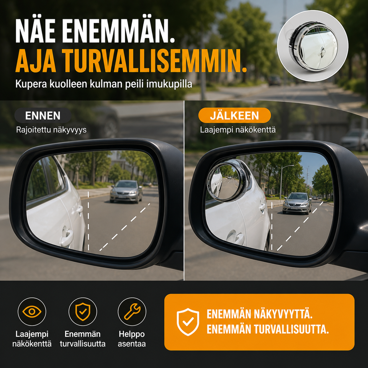🔥Osta 1 saat 1 ilmaiseksi🔥🔥Auton kuolleen kulman kupera peili, jossa on imukuppi