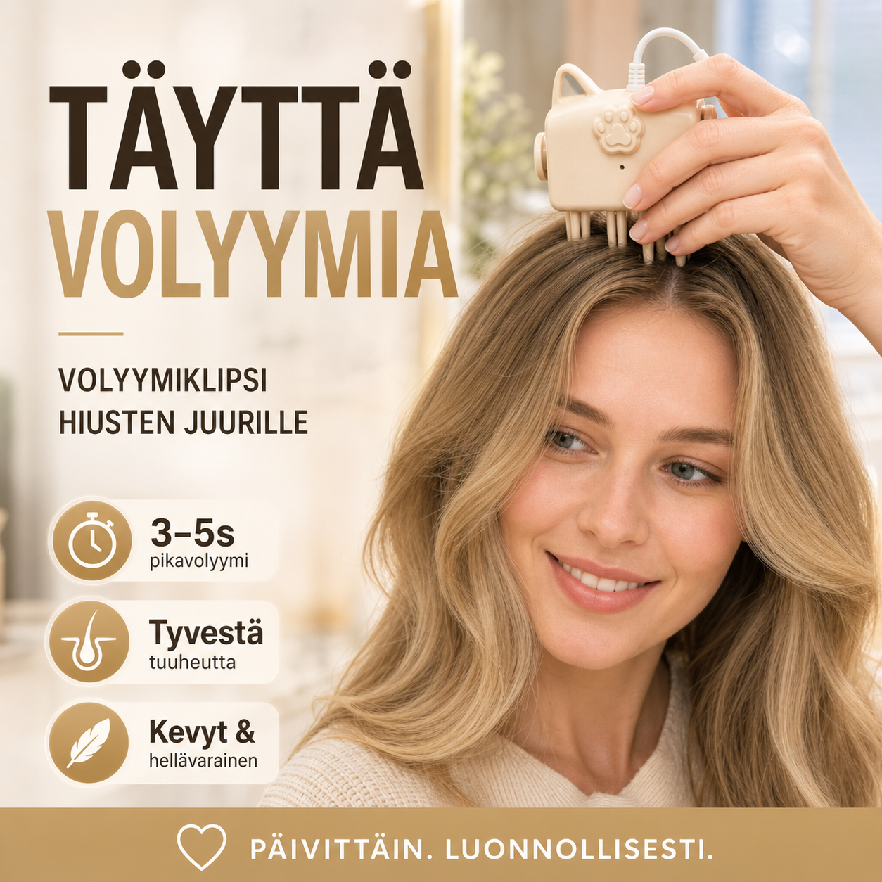 🔥 50 % ALENNUS – Volyymiklipsi hiusten juurille – Välitön tuuheus ilman lämpöä, ei painaumia, kevyt ja mukava 💁‍♀️