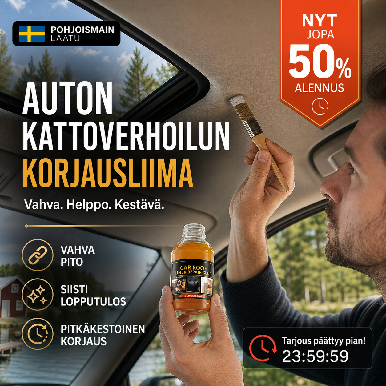Auton kattoverhoilun korjausliima