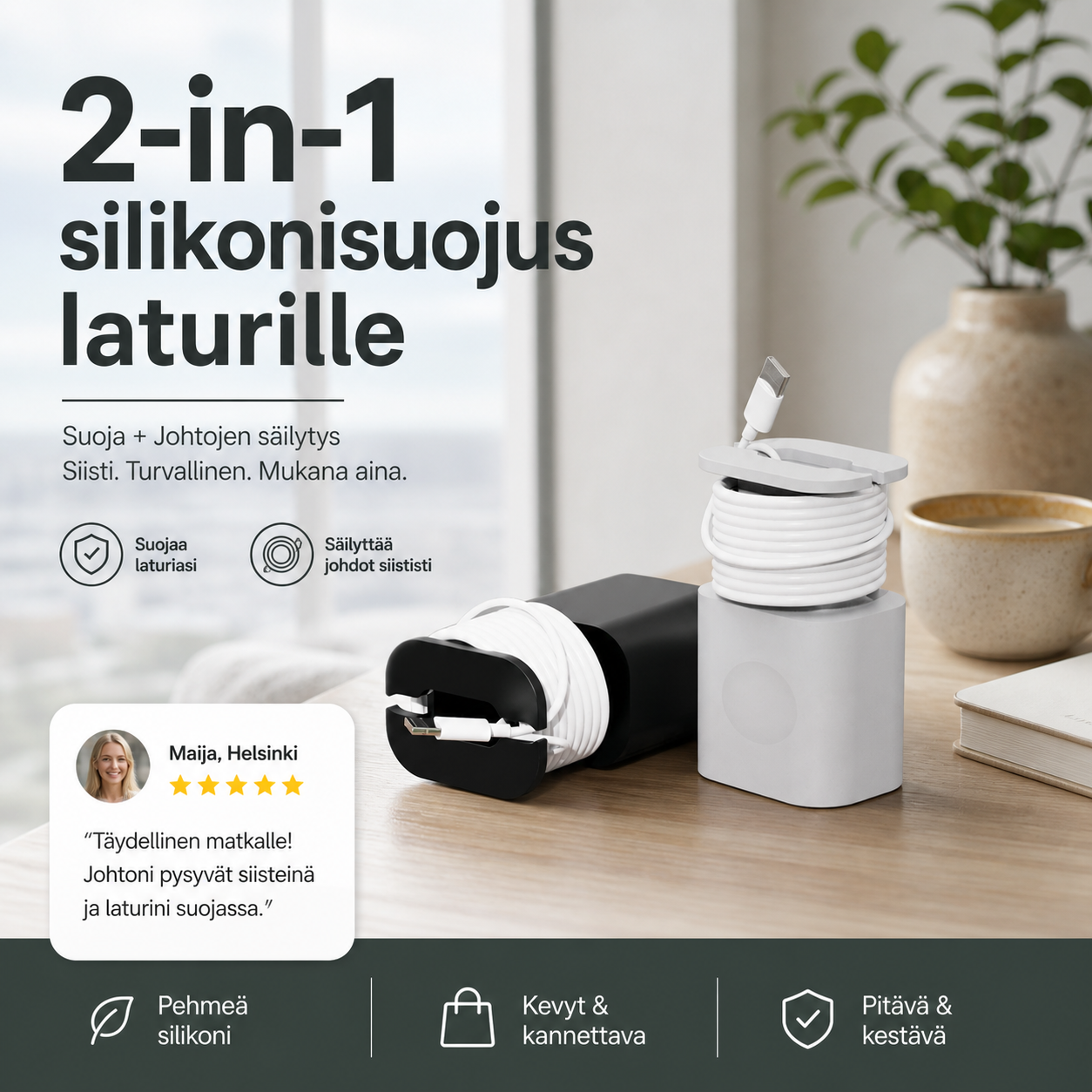✨ Rajoitetun ajan tarjous ✨2-in-1 silikonisuojus laturille