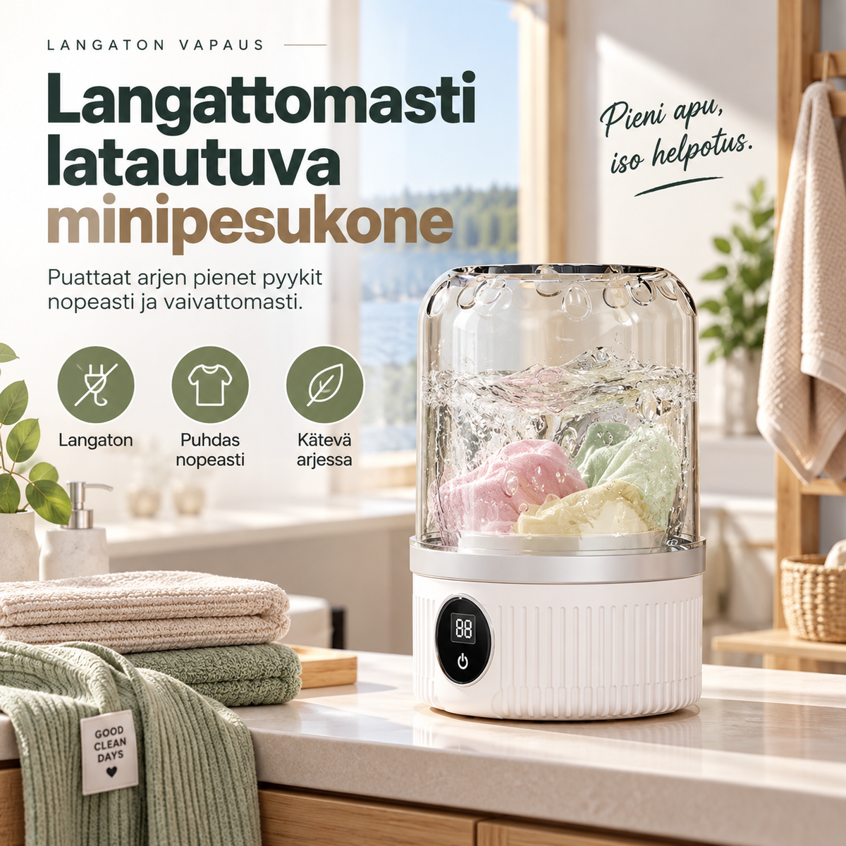 Langattomasti latautuva minipesukone – kätevä ja kompakti pesuratkaisu!