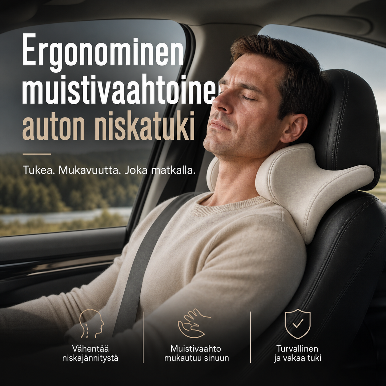 Ergonominen muistivaahtoinen auton niskatuki