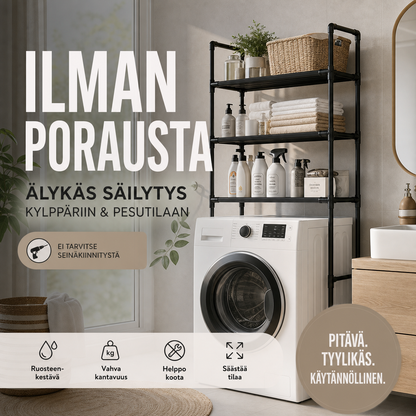 Porausvapaa säilytyshylly kylpyhuoneeseen ja pesutilaan