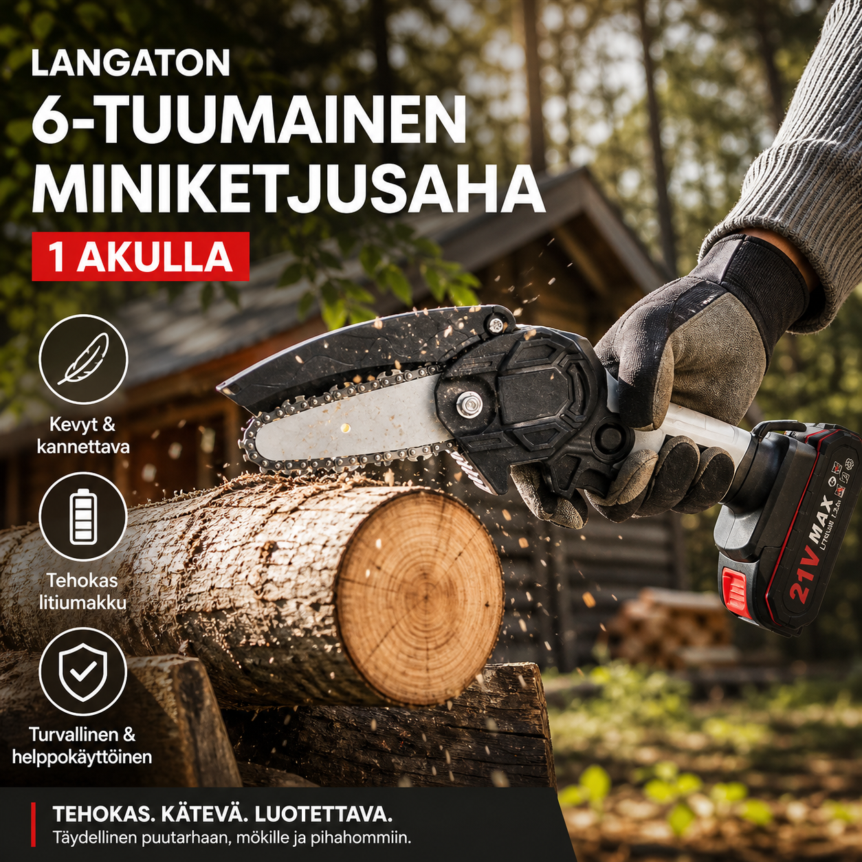 ⚡60 % alennus nyt! 🌳Langaton 6-tuumainen miniketjusaha 2 akulla🌲