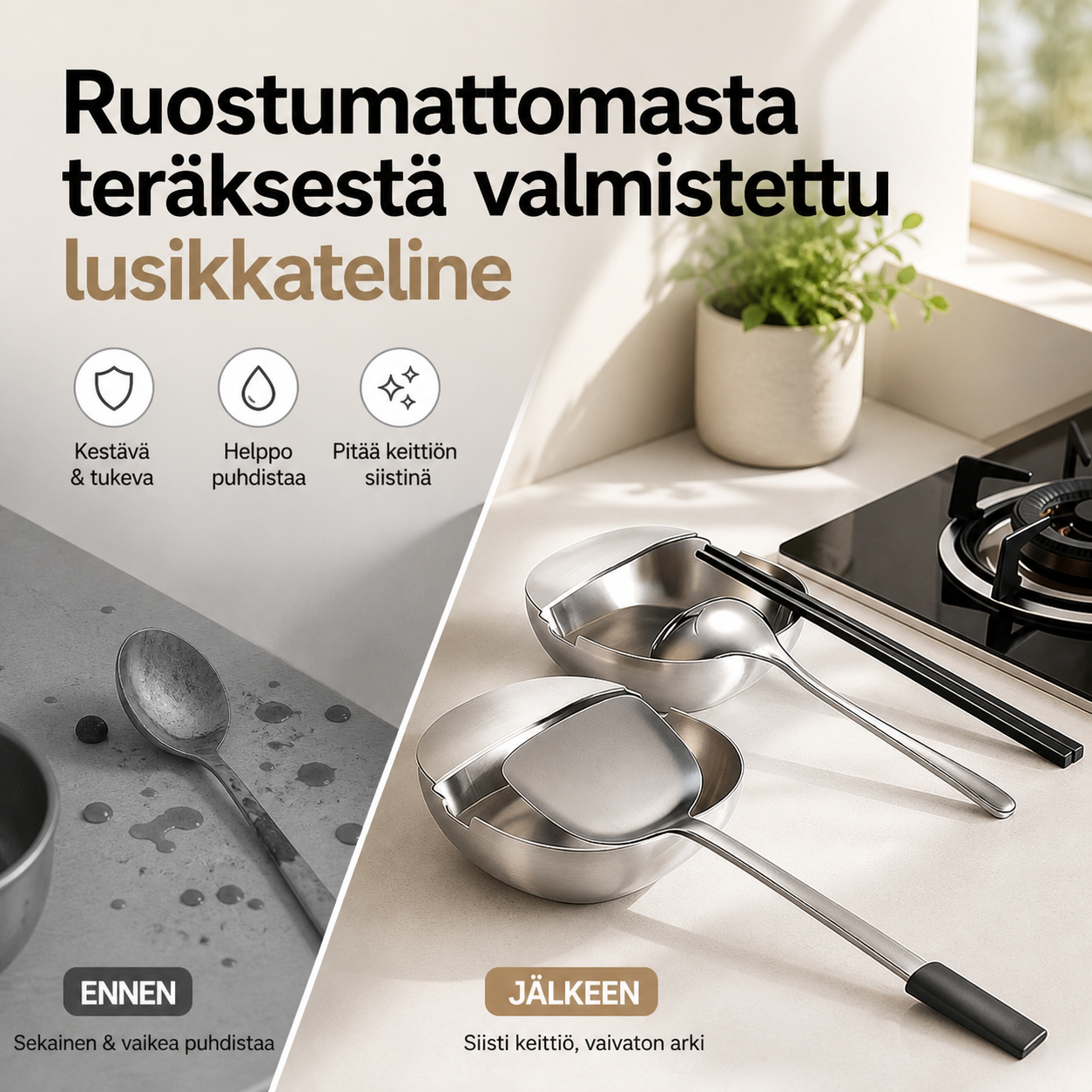 💎 -55% ALENNUS! 💎 Ruostumattomasta teräksestä valmistettu lusikkateline – Ruostumaton, tippaa keräävä ja tilaa säästävä keittiön välttämättömyys 🥄✨