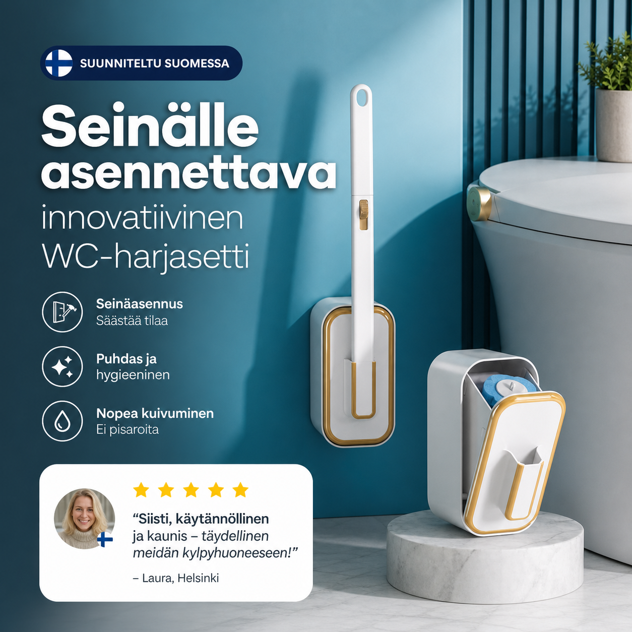 Seinälle asennettava innovatiivinen WC-harjasetti