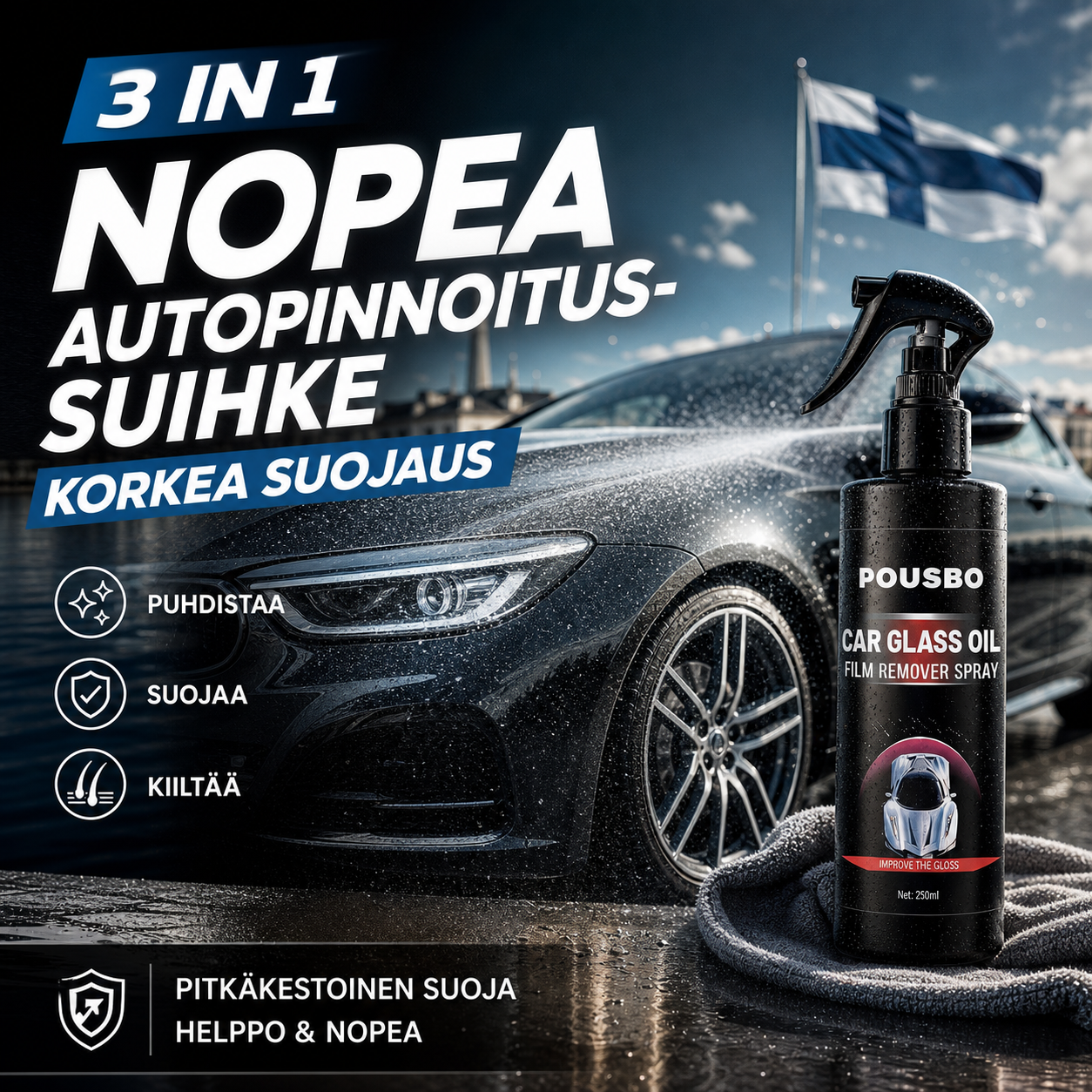 3 in 1 Nopea autopinnoitussuihke, jossa on korkea suojaus