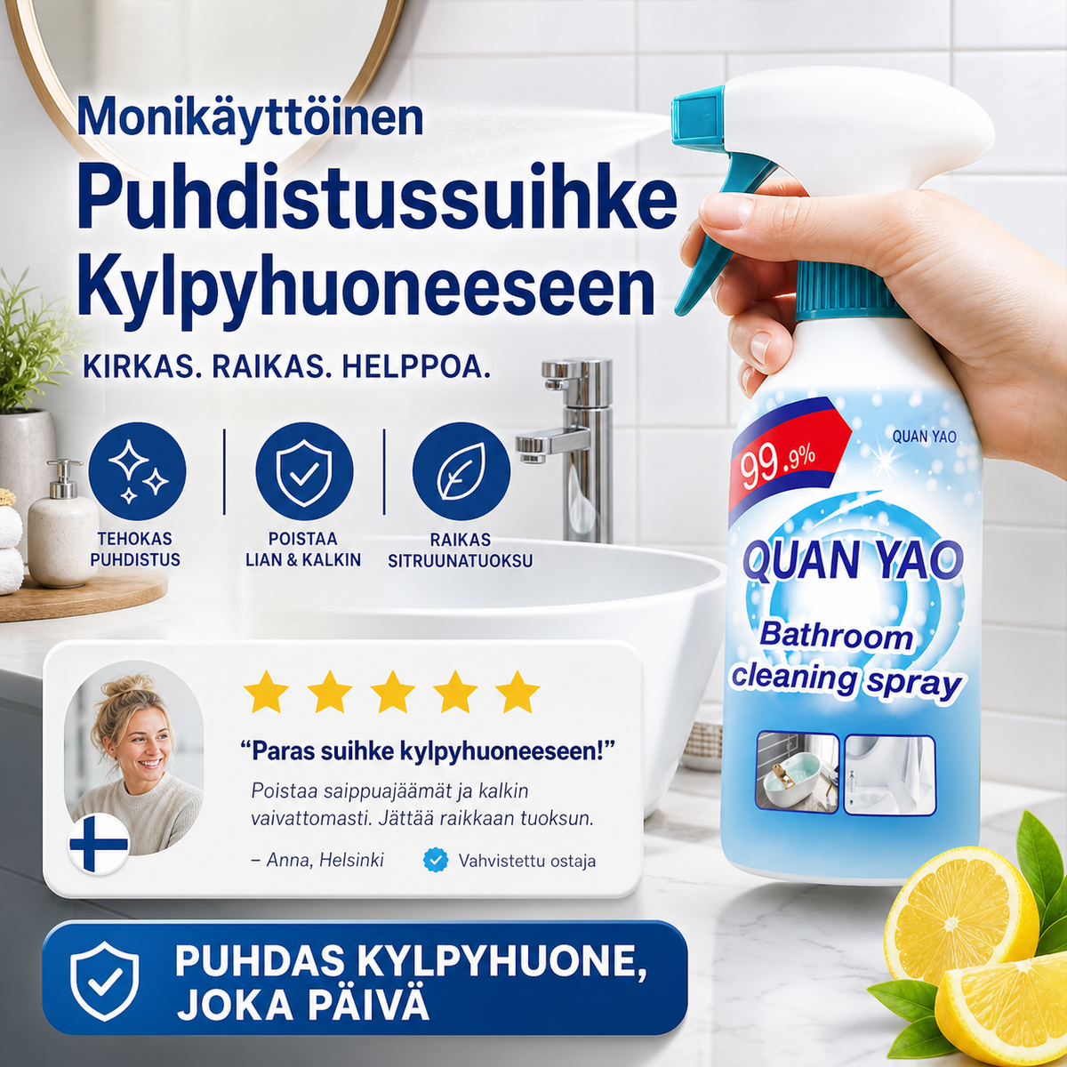 Uskomatonta tahranpoiston taikaa! - Monikäyttöinen Puhdistussuihke Kylpyhuoneeseen