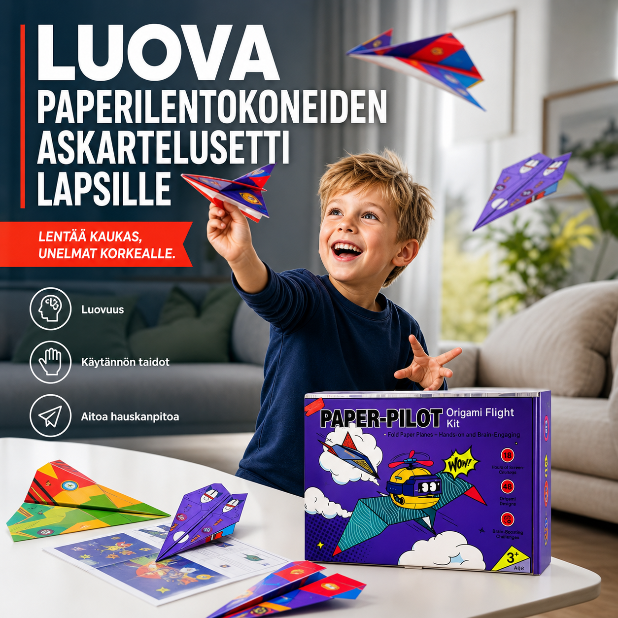 Luova paperilentokoneiden askartelusetti lapsille