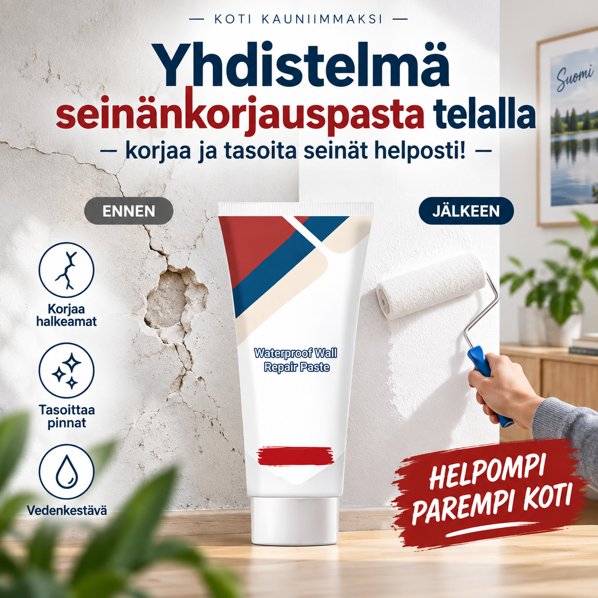 Yhdistelmä seinänkorjauspasta telalla – korjaa ja tasoita seinät helposti!