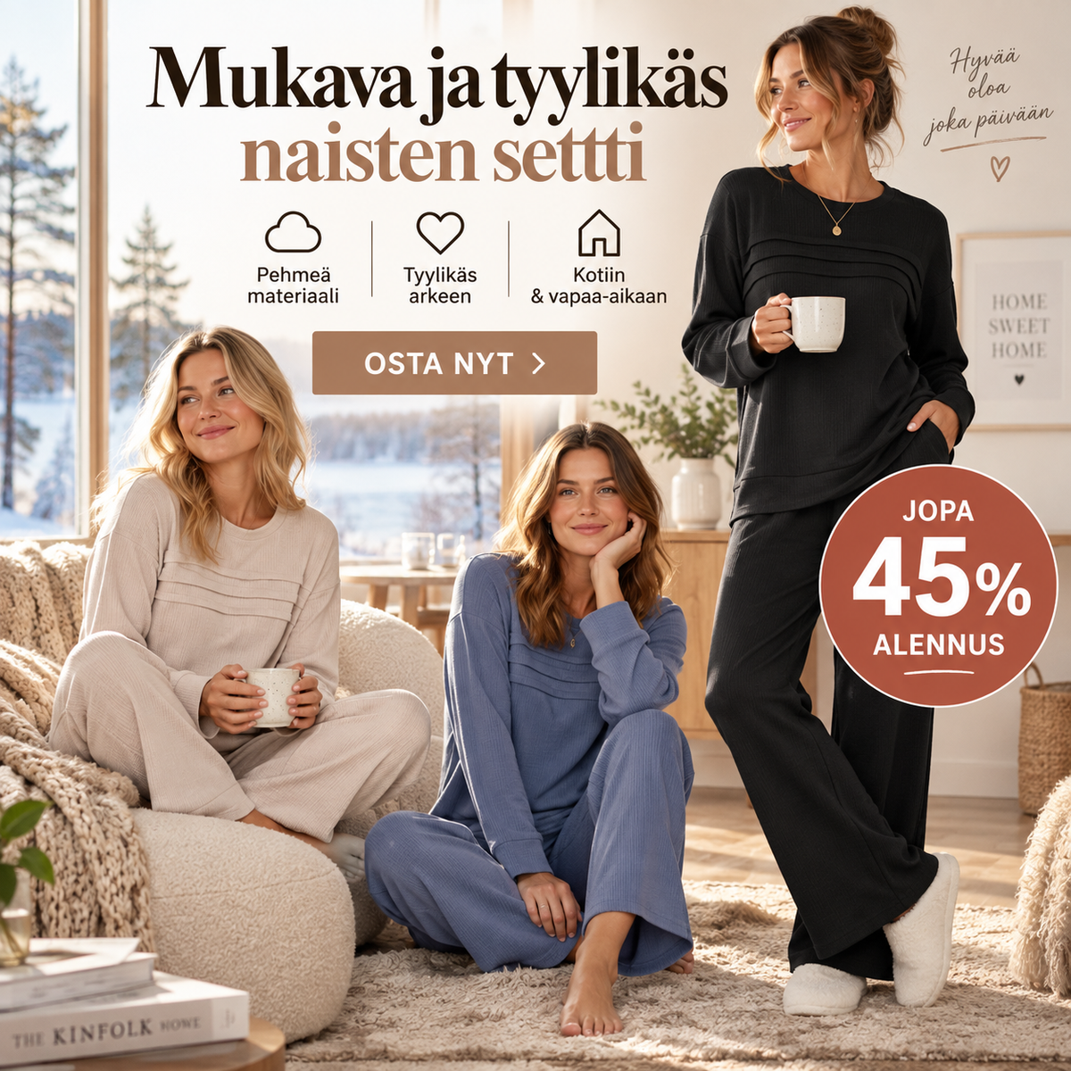 💓 Mukava ja tyylikäs naisten settti – pyöreäpääntiepaita + kiristysnyörihousut! 50% alennus – viimeinen päivä! 🔥