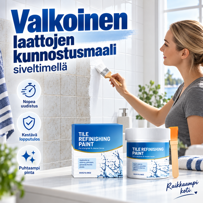 Valkoinen laattojen kunnostusmaali siveltimellä