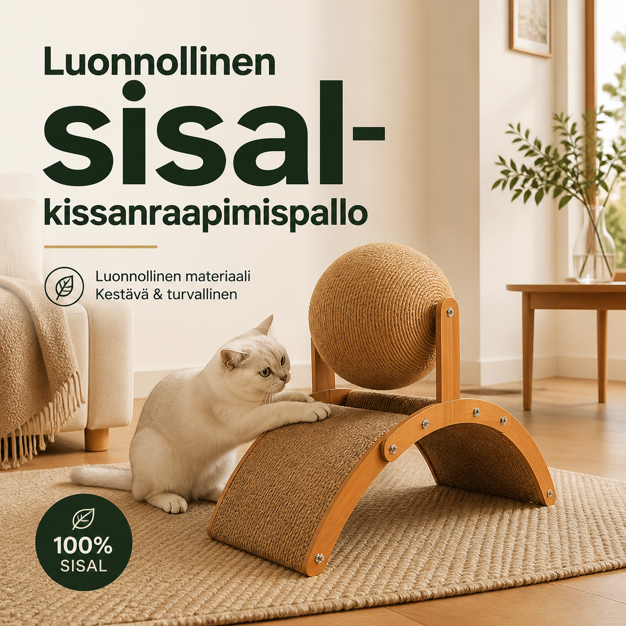 🎉 Vuoden 2026 tarjous — Yli 35 300 myyty! 🐈 Luonnollinen sisalikissanraapimispallo pahvialustalla
