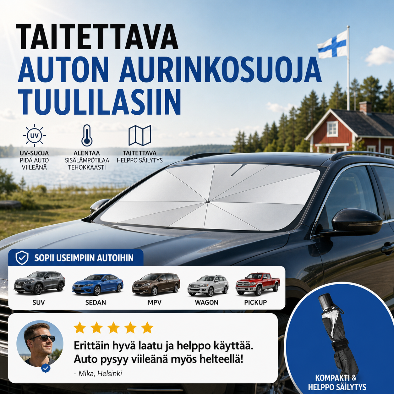 🌞 50 % alennus 🌈 Taitettava auton aurinkosuoja tuulilasiin