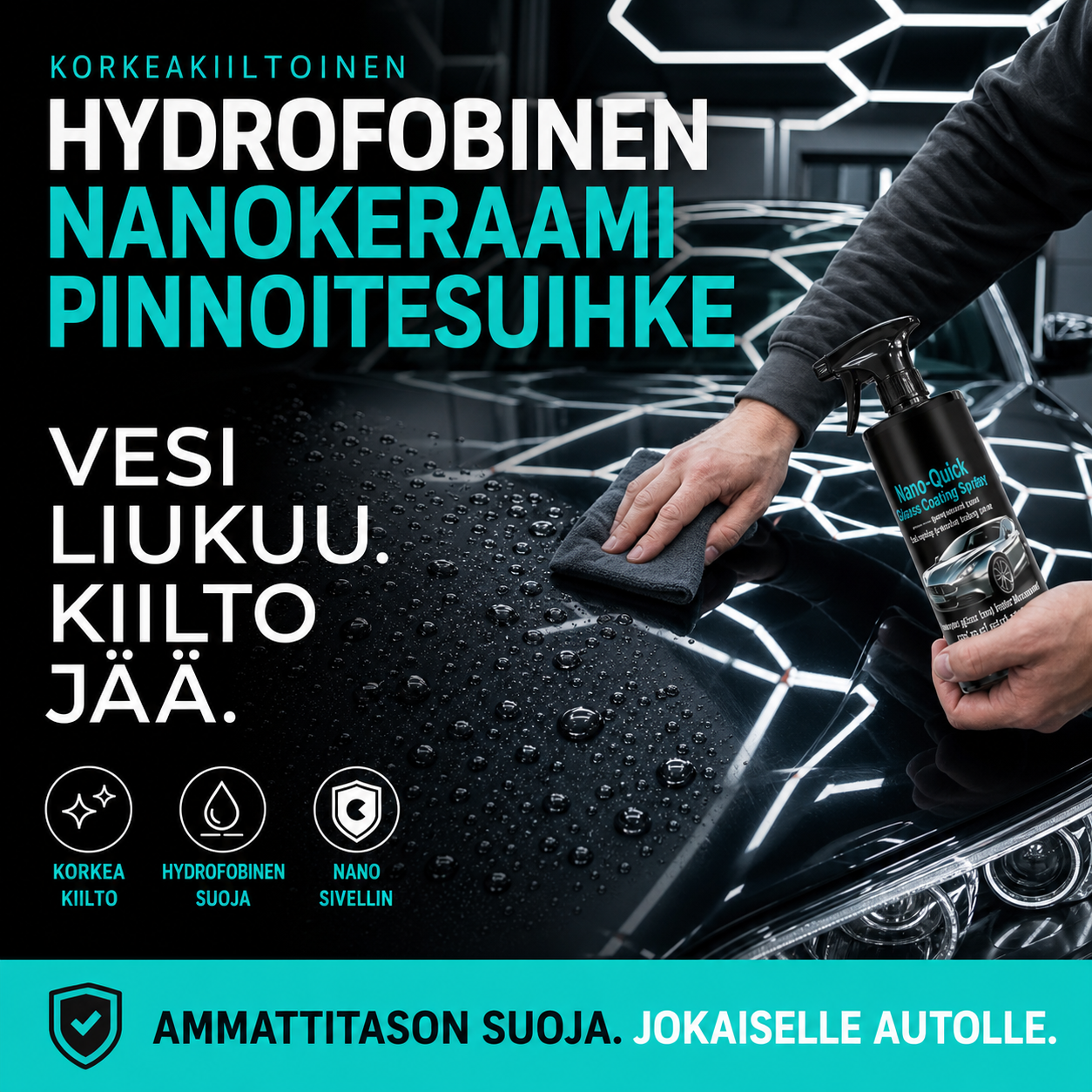 🔥Rajoitetun ajan tarjous -50%🔥Korkeakiiltoinen hydrofobinen nanokeraamipinnoitesuihke