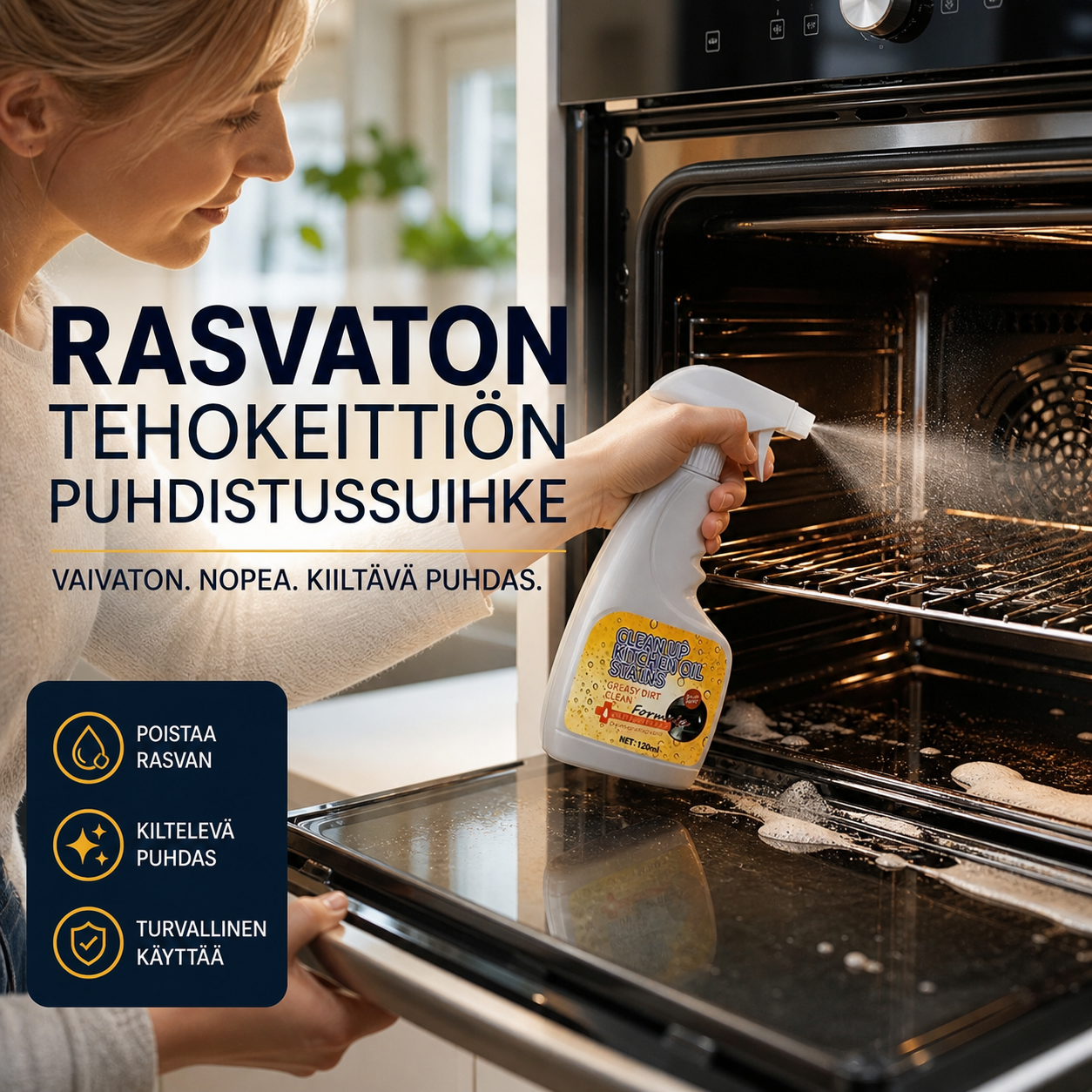 Rasvaton tehokeittiön puhdistussuihke – poistaa rasvan ja lian helposti!