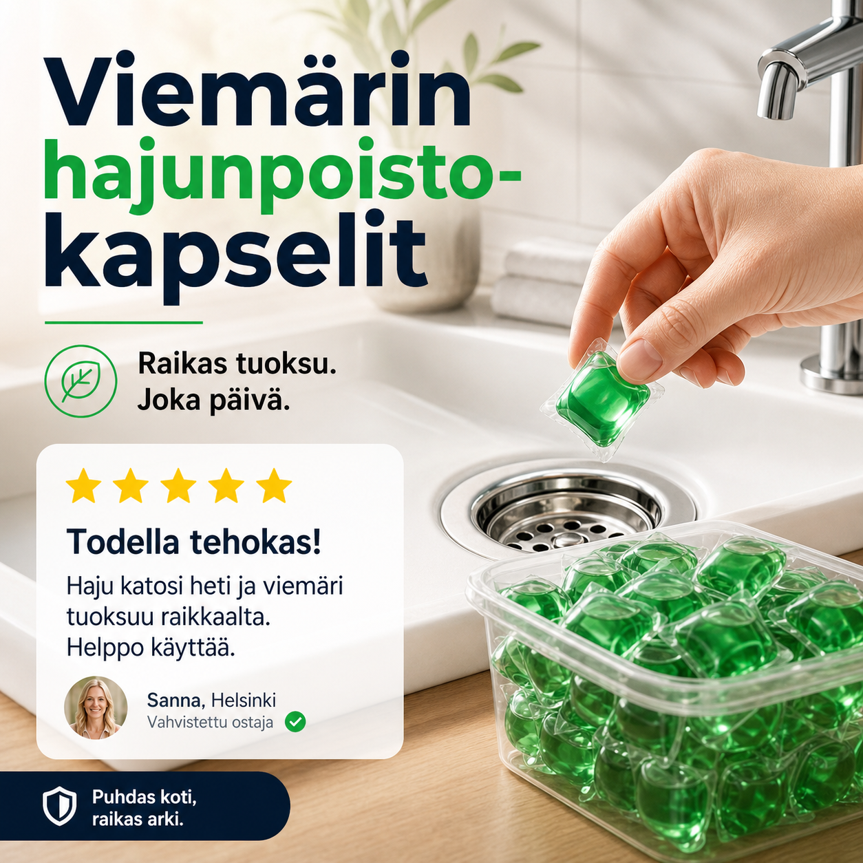 🥳2026 KUUMA ALE🥳💞YLI 50 000 MYYTY!🏠💧 50 % ALE! Viemärin hajunpoistokapselit – Bioentsyymikoostumus neutraloi hajut niiden lähteellä. Välittömästi raikas tuoksu, ei kovia kemikaaleja. Jäähyväiset kiusallisille hajuille. 🚰✅.