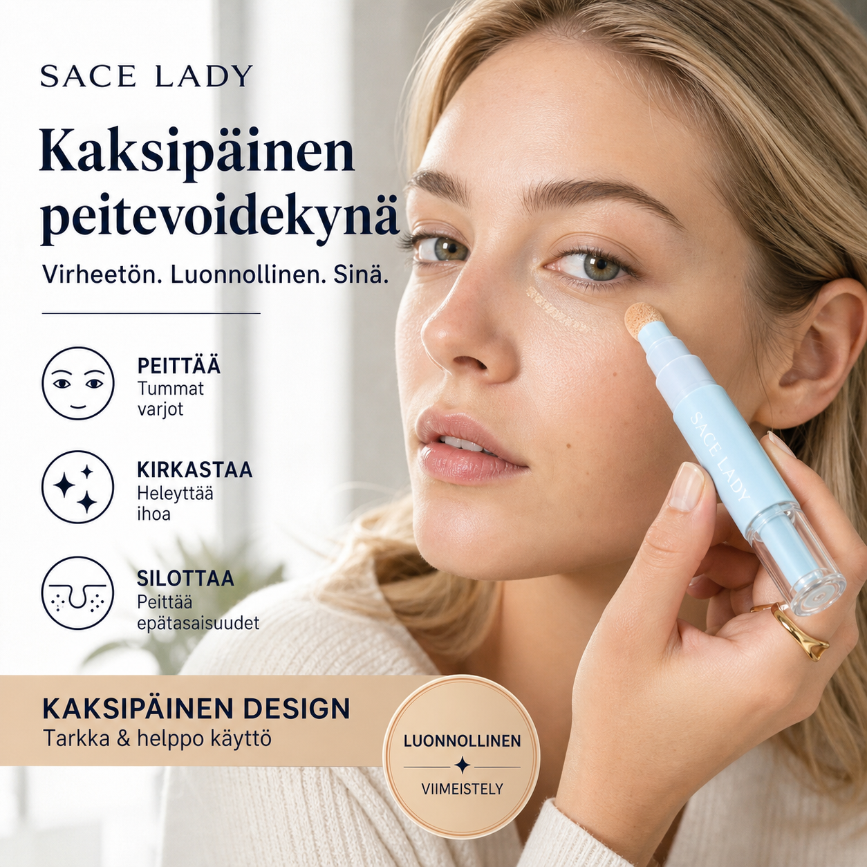 🔥Osta 1, saat 1 ilmaiseksi NYT!💄🥳YLI 50 000 MYYTY!🎨Kaksipäinen peitevoidekynä – peittää tummat silmänaluset ja näppylät, 24 tunnin kosteutus. Kevyt, ei kakkuuntuva. Pehmeä viimeistely.✨