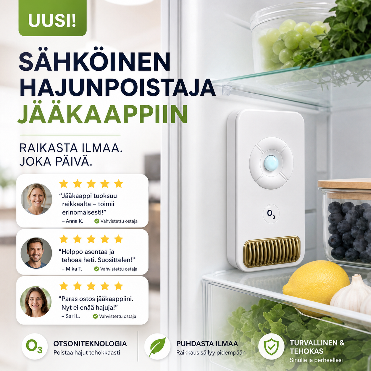 Sähköinen hajunpoistaja jääkaappiin – tehokas ja pitkäkestoinen hajunpoisto!