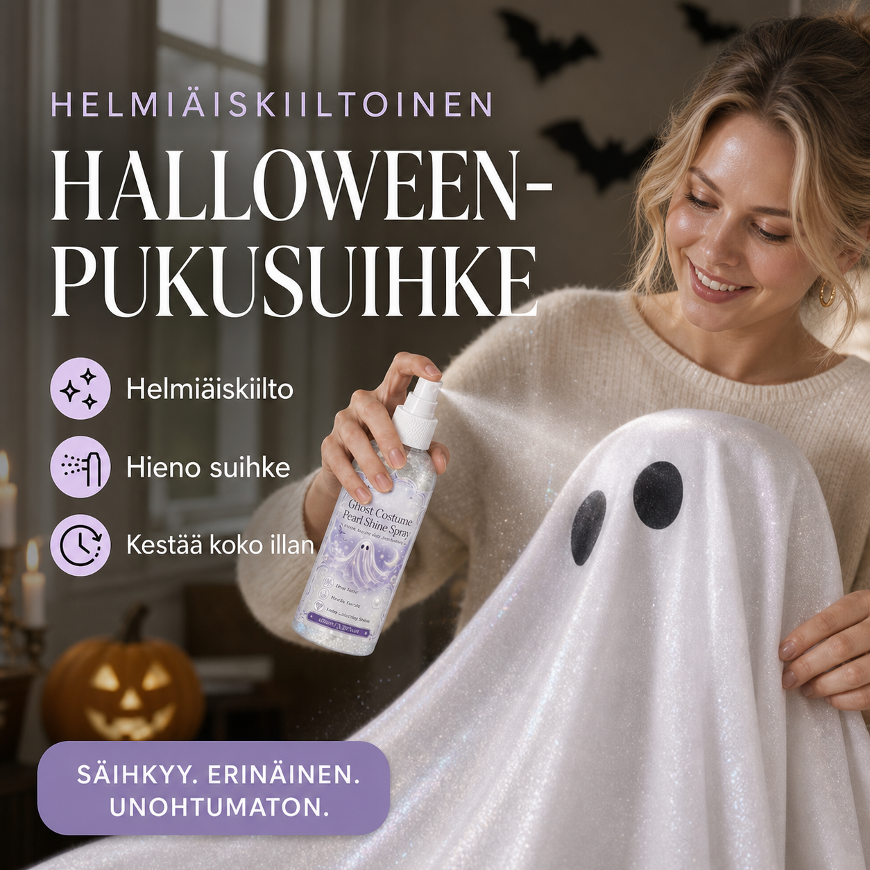 Helmiäiskiiltoinen Halloween-pukusuihke