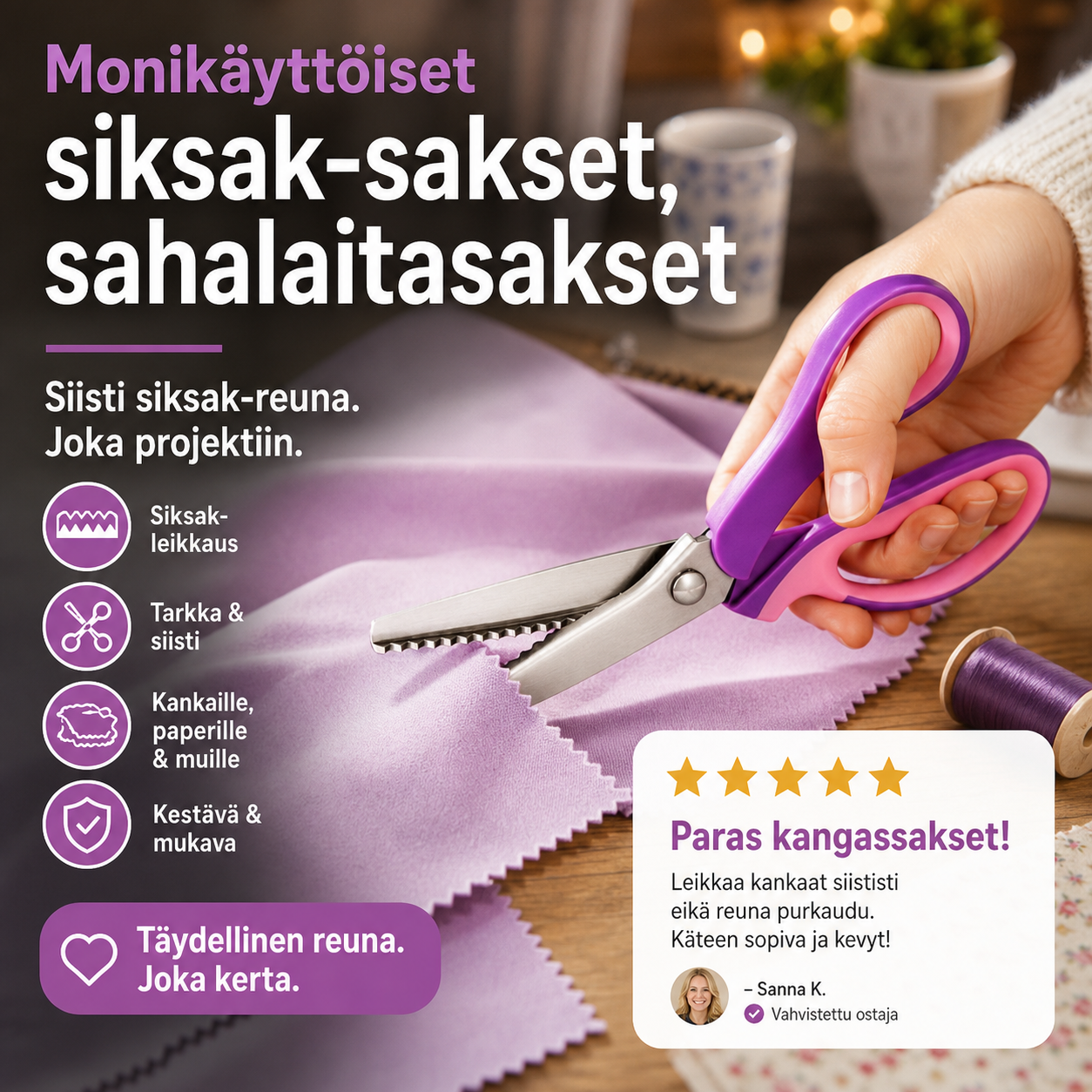 📢📢 50 % ALENNUS!! 🥳✨ Monikäyttöiset siksak-sakset, sahalaitasakset ✂️🧵
