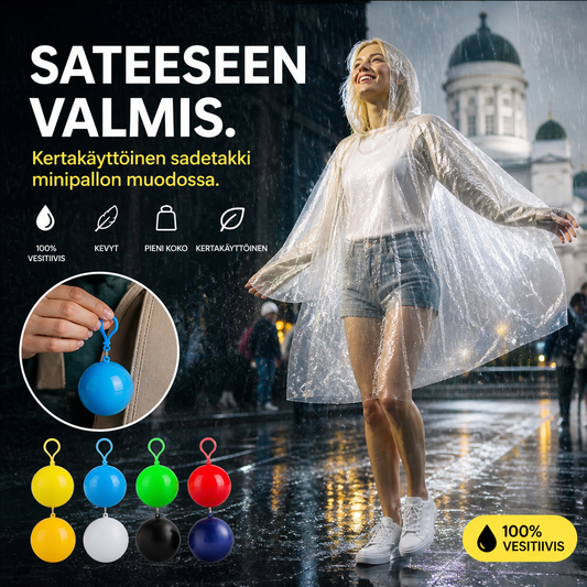 🥳HITTIMYYNTI 2026🥳💞YLI 50 000 MYYTY!👵❤️ Kertakäyttöinen sade takki minipallon muodossa (Osta 1, saat 1 ilmaiseksi)