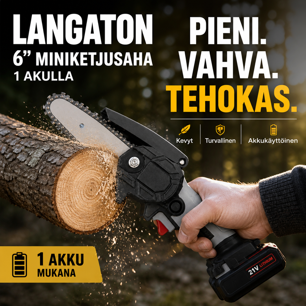 ⚡60 % alennus nyt! 🌳Langaton 6-tuumainen miniketjusaha 2 akulla🌲