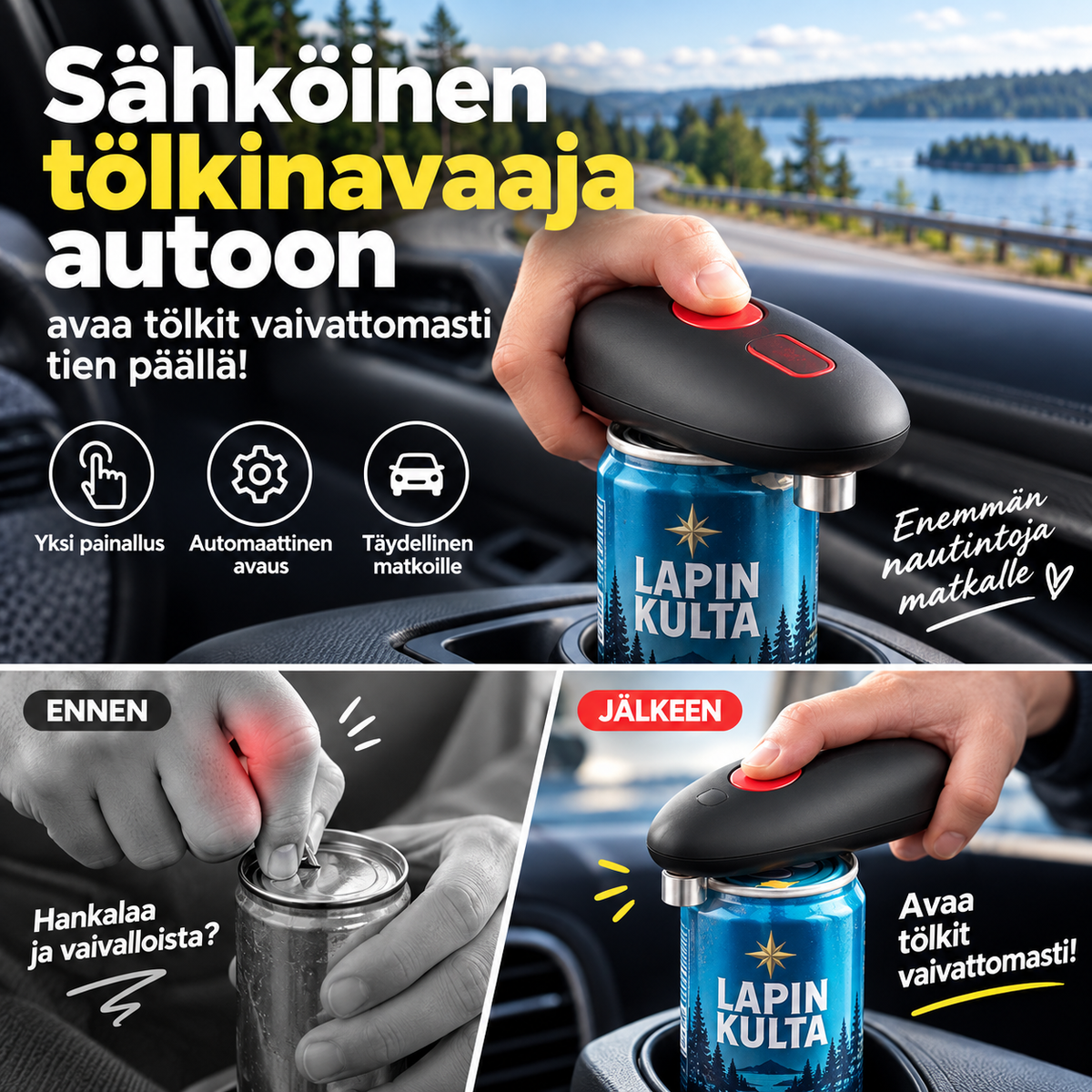 Sähköinen tölkinavaaja autoon – avaa tölkit vaivattomasti tien päällä!