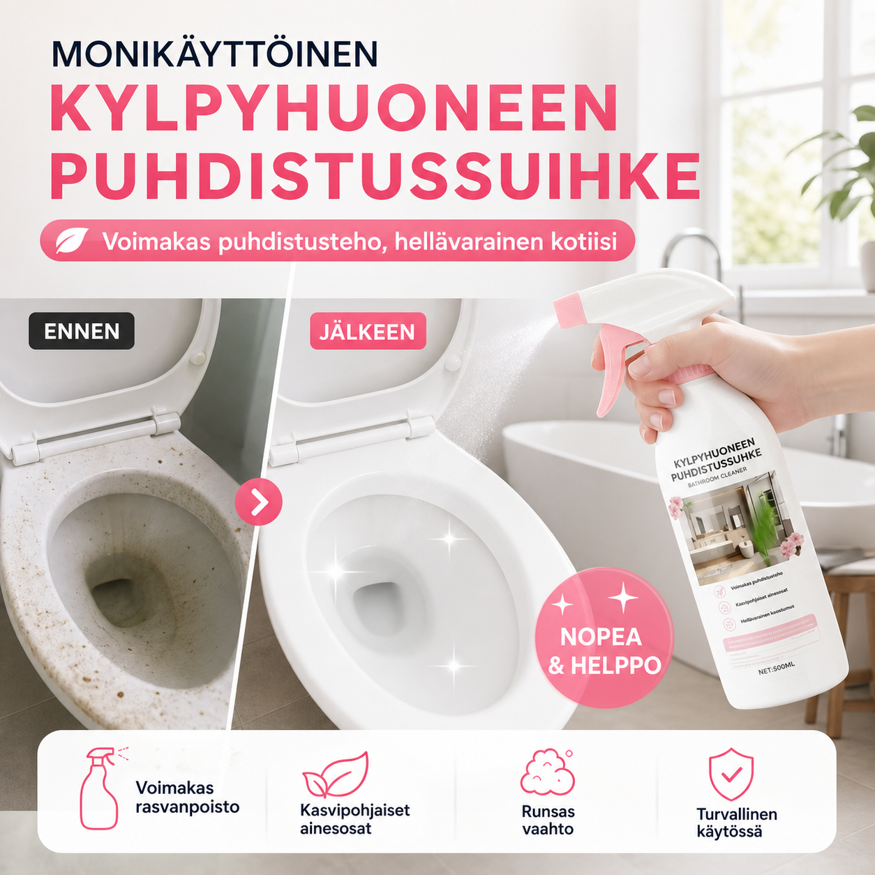 Monikäyttöinen kylpyhuoneen puhdistussuihke