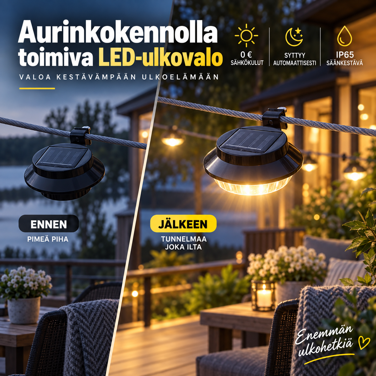 🔥🎁57 % ALENNUS🔥 Valaise räystäät, aidat ja puutarhamuurit – aurinkovoimalla toimivat ulko-LED-valot ilman verkkovirta-asennusta 🏡✨