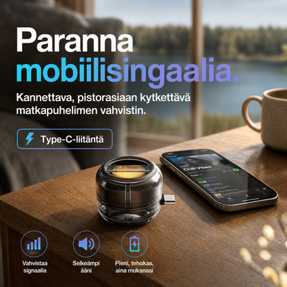 Kannettava, pistorasiaan kytkettävä matkapuhelimen vahvistin