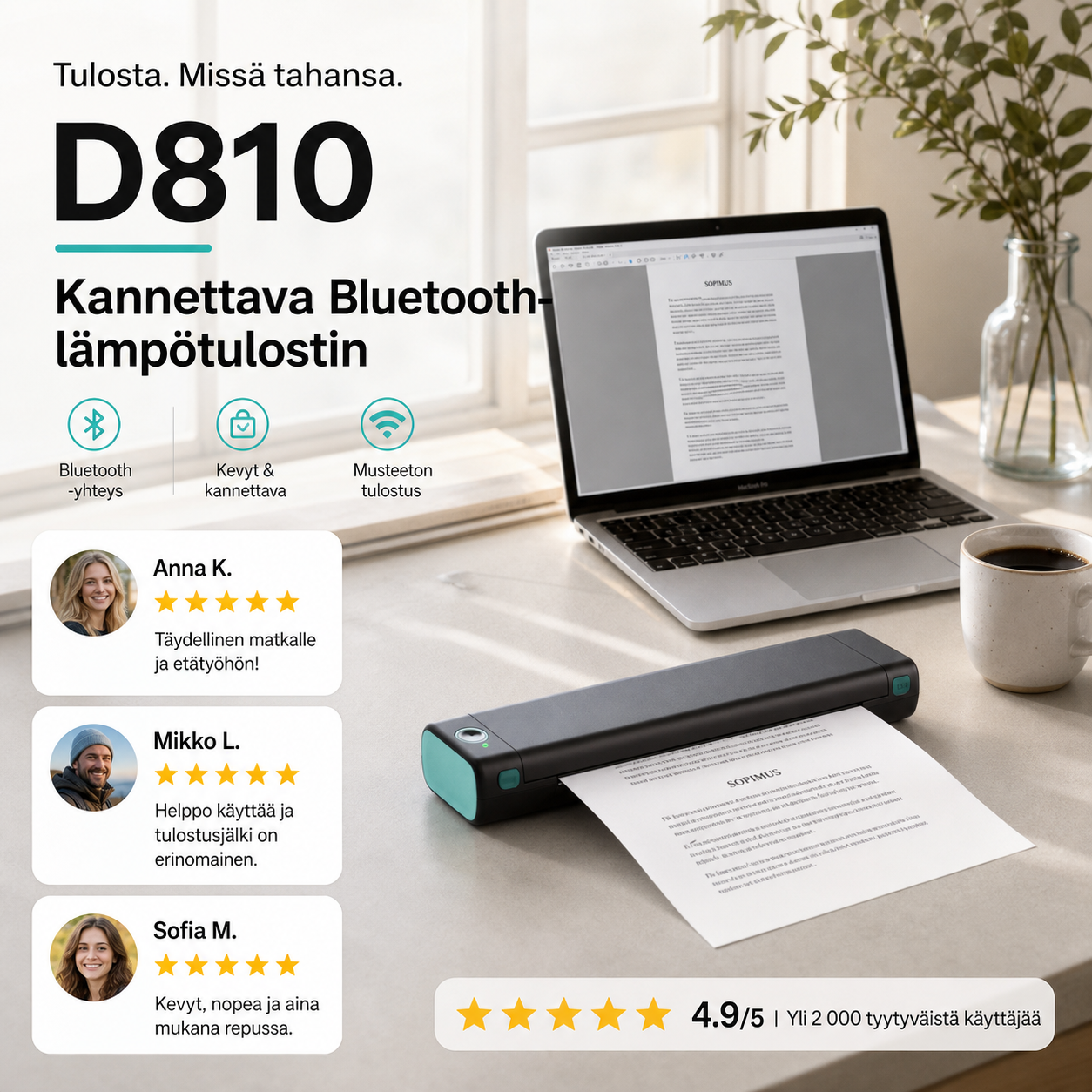 🖨️ D810 Kannettava Bluetooth-lämpötulostin – Täydellinen tatuointistudioille, toimistoille ja liikkuvaan tulostukseen 🔥📱