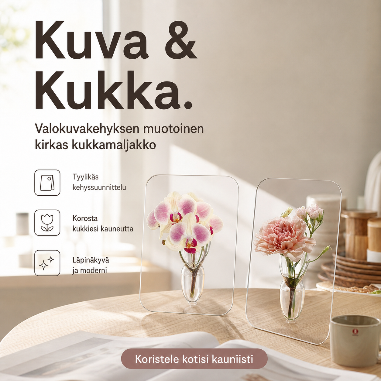 ⏳Aikarajoitettu tarjous⏰Valokuvakehyksen muotoinen kirkas kukkamaljakko – pohjoismainen tyyli, akryyli, pöytäkoriste ✨.